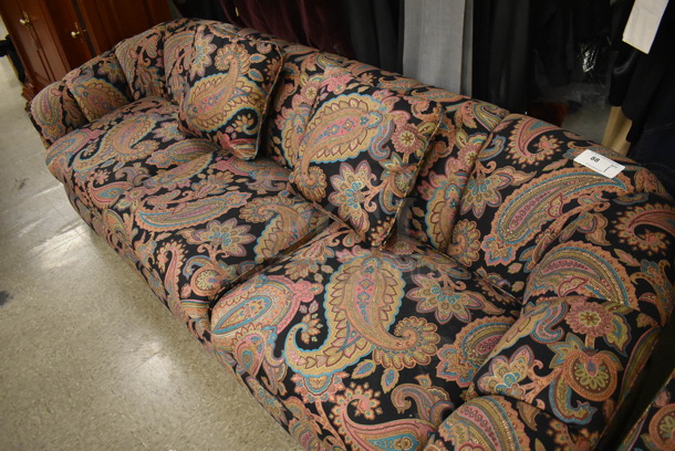 SHOW ROOM QUALITY! Henredon Paisley Patterned 3 Cushion Couch w/ 2 Pillows. - Image 3 of 7