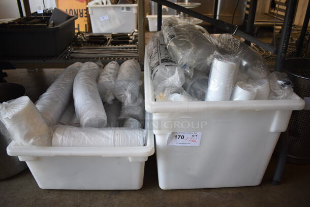 ALL ONE MONEY! Lot of 2 White Poly Bins of Plastic Lids!