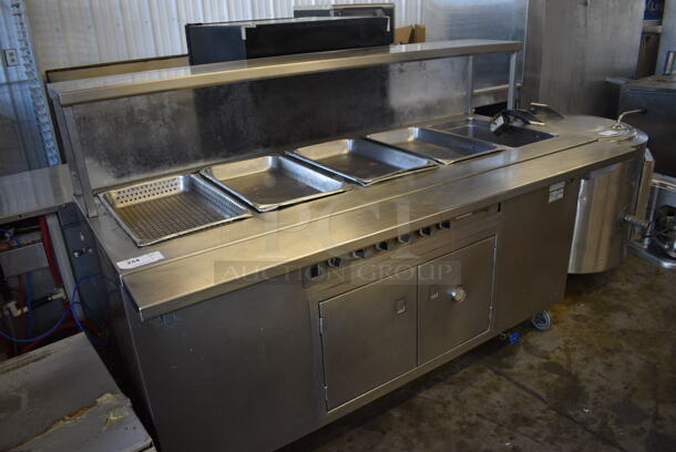 Stainless Steel Commercial Floor Style Electric Powered Steam Table w/ 5 Drop In Bins, Over Shelf and 2 Doors on Commercial Casters. 208 Volts, 1 Phase. 74x36.5x51 - Image 2 of 6