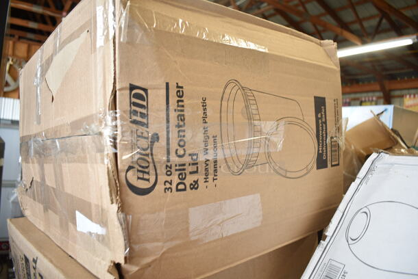 PALLET LOT of 35 BRAND NEW Boxes Including 128HD32COMBO ChoiceHD 32 oz. Microwavable Translucent Plastic Deli Container and Lid Combo Pack - 240/Case, 500L1020B Choice Black Hot Paper Cup Travel Lid for 10-24 oz. Standard Cups and 8 oz. Squat Cups, 999GDFRK25C Visions 7 1/4" Classic Heavy Weight Gold Plastic Fork - 25/Pack, 999GDKNF25C Visions 7 3/4" Classic Heavy Weight Gold Plastic Knife - 25/Pack, 999GDSPN25C Visions 6 3/4" Classic Heavy Weight Gold Plastic Spoon - 25/Pack, 500CC20 Choice Clear PET Customizable Plastic Cold Cup - 20 oz. - 600/Case, 130WHFKSX500 Choice White Extra Heavy Weight Wrapped Plastic Cutlery Pack - 500/Case, 347SLWG8 Visions 8 oz. Heavy Weight Clear Plastic Stemless Wine Glass - 64/Case, Libbey 92404 Infinium 12 oz. Tritan&#8482; Plastic Stackable Double Rocks / Old Fashioned Glass - 12/Case, 130HCUTTWR Berk 6 3/4" Individually Wrapped White Heavy Weight Plastic Teaspoon - 1000/Case, 43208500 Choice Black Beverage Napkins, 2 Box 129MCR16B Choice 16 oz. Black 6 1/4" Round Microwavable Heavy Weight Container with Lid - 150/Case, 500CFT Lavex White C-Fold Standard Weight Towel - 2400/Case, 5014046XXH Lavex Pro 45 Gallon 3 Mil 40" x 46" Low Density Heavy-Duty Industrial Contractor Black Trash Bag / Can Liner - 50/Case. 35 Times Your Bid!  - Image 2 of 12