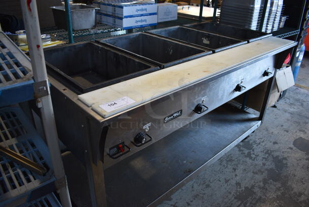 Vollrath Serve Well Stainless Steel Commercial Electric Powered 4 Bay Steam Well w/ Cutting Board and Under Shelf on Commercial Casters. 60x30x36. Tested and Working! - Image 7 of 9