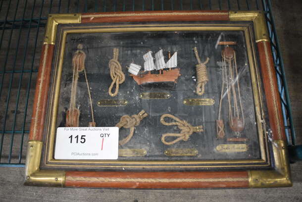 Framed Shadow Box w/ Various Nautical Figures Inside. 16x1x12.5