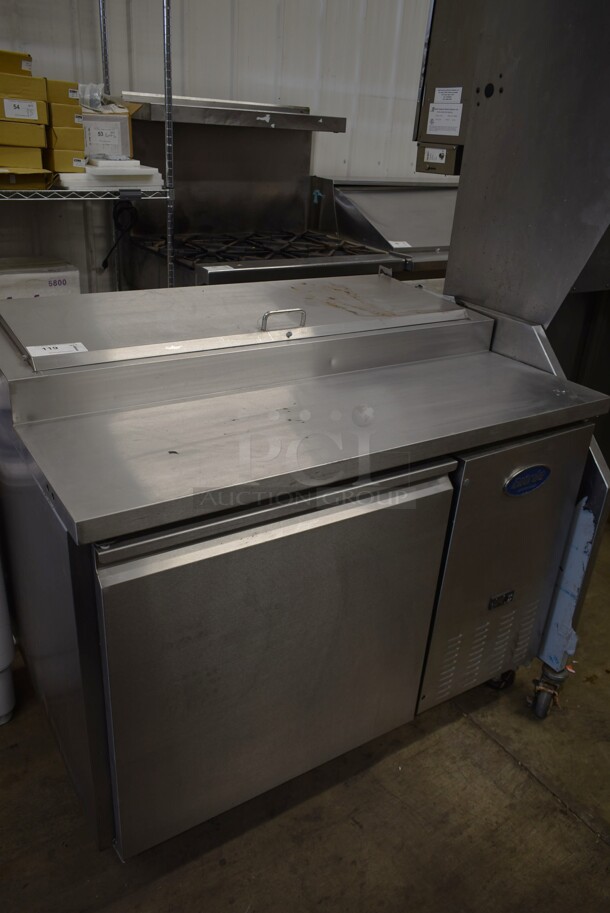 Entree P47 Stainless Steel Commercial Pizza Prep Table on Commercial Casters. 115 Volts, 1 Phase. Tested and Does Not Power On