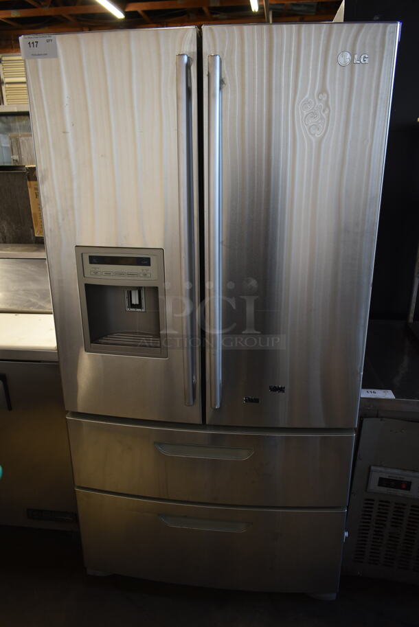 LG LMX25964ST/00 Stainless Steel French Style Cooler Freezer Combo. 115 Volts, 1 Phase. Tested and Powers On But Does Not Get Cold