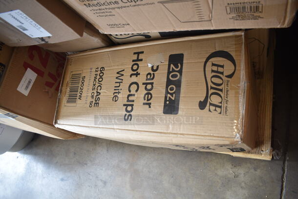 PALLET LOT of 30 BRAND NEW Boxes Including 50020W Choice 20 oz. White Poly Paper Hot Cup - 600/Case, 4 Box 130WSSPOON Choice Medium Weight White Plastic Soup Spoon - 1000/Case, 77000049 Solut 00049 6 3/4" x 5" Clear PET Smooth Wall Lid for Small Rectangle Tray - 300/Case, 346MEDCUP1Z Choice 1 oz. Disposable Polypropylene Graduated Medicine Cup - 5000/Case, 395RP10 EcoChoice Compostable Sugarcane / Bagasse 10" Plate - 500/Case, 130APPFRKSLV Visions 4" Silver Plastic Tasting Fork - 400/Case. 30 Times Your Bid!  - Image 2 of 12