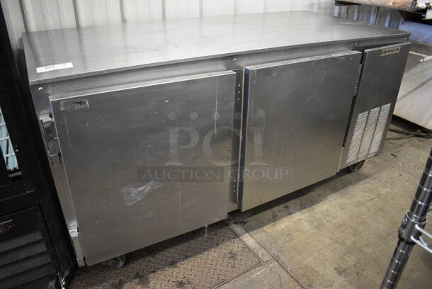 Beverage Air Model UCF67A Stainless Steel Commercial 2 Door Undercounter Freezer on Commercial Casters. 115 Volts, 1 Phase. 67x32.5x34.5. Tested and Powers On But Temps at 39 Degrees