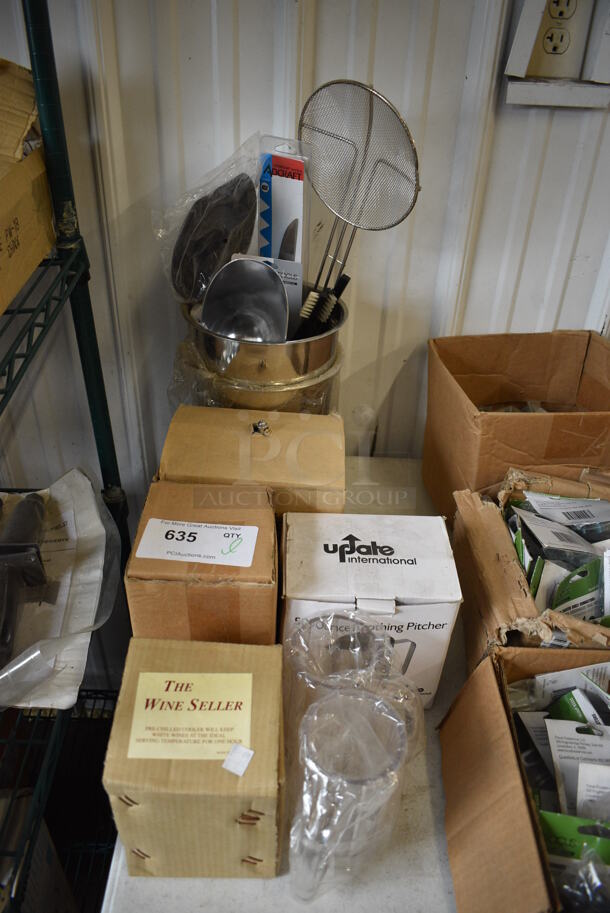 ALL ONE MONEY! Lot of Various BRAND NEW! Items Including Skimmer, Ice Scoop, Frothing Pitcher and Poly Mugs!
