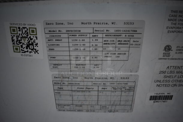 Zero Zone Model RHVZC30IM Metal Commercial 2 Door Reach In Cooler Merchandiser w/ Racks. 115/208-230 Volts, 1 Phase. 66x38x80 - Image 3 of 5