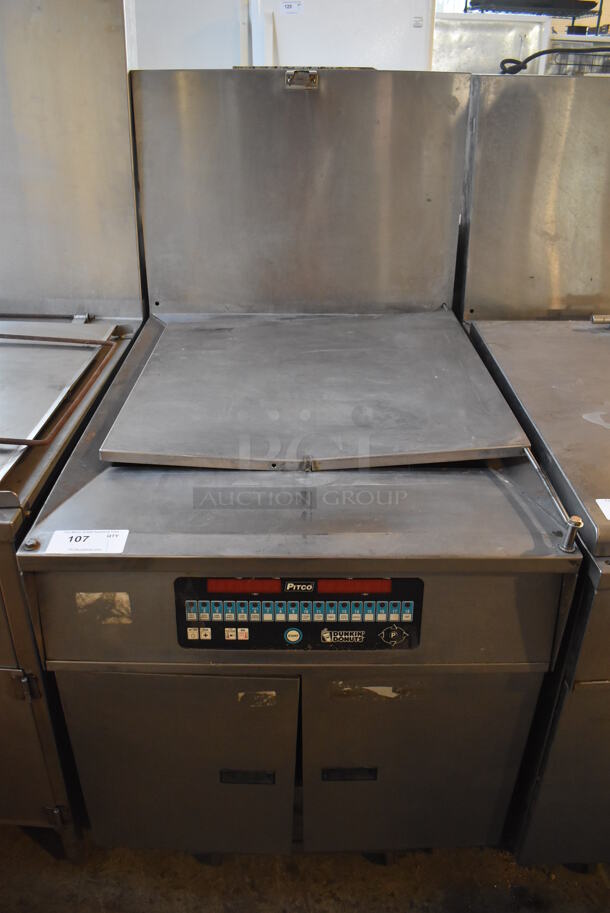 Pitco Frialator DD24RUFM Stainless Steel Commercial Natural Gas Powered Donut Fryer w/ Grease Trap. 72,000 BTU. 29x43x56 - Image 1 of 9