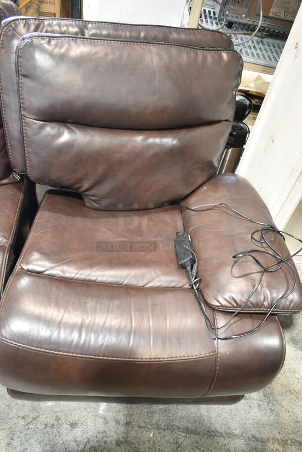 Brown Leather Style 3 Section Couch.  - Image 7 of 10