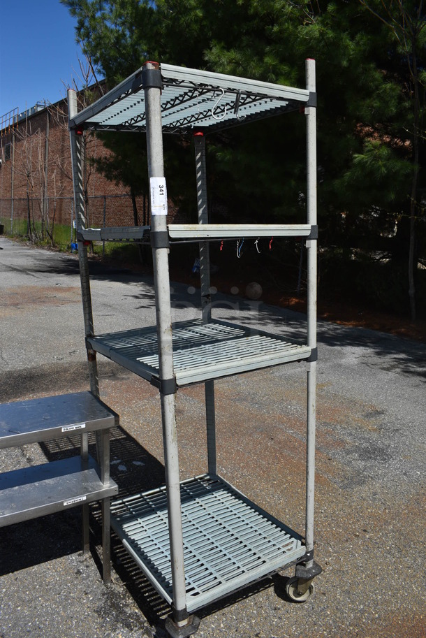 Metro Poly and Metal 4 Tier Shelving Unit on Commercial Casters. Missing Caster. BUYER MUST DISMANTLE. PCI CANNOT DISMANTLE FOR SHIPPING. PLEASE CONSIDER FREIGHT CHARGES. 29.5x24x80 - Image 3 of 4