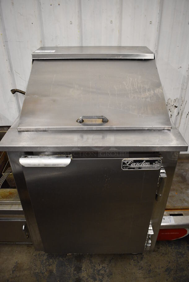 2012 Leader LM27 S/C Stainless Steel Commercial Sandwich Salad Prep Table Bain Marie Mega Top on Commercial Casters. 115 Volts, 1 Phase. 27x27x46. Tested and Powers On But Does Not Get Cold