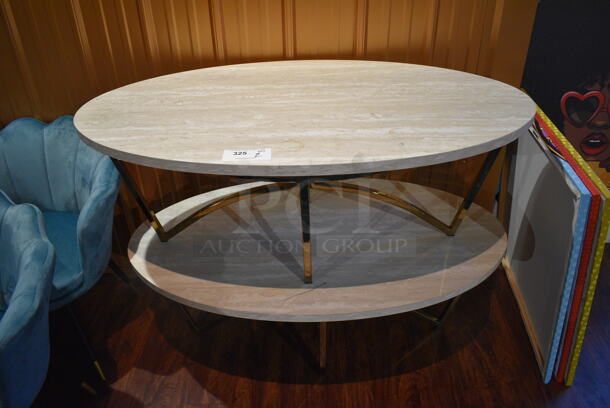 2 Oval Wood Pattern Coffee Tables on Metal Legs. 48x28x18. 2 Times Your Bid! (lounge)
