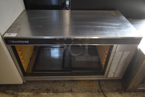 Delfield 7048 Stainless Steel Commercial 2 Door Cooler Merchandiser. 115 Volts, 1 Phase. Tested and Powers On But Does Not Get Cold
