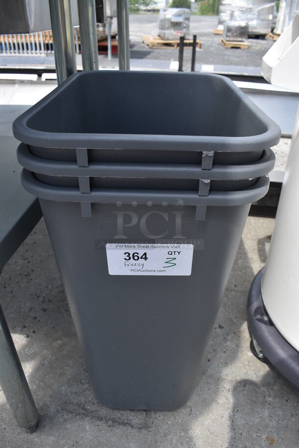 3 Gray Poly Trash Cans. 16x11x20. 3 Times Your Bid!