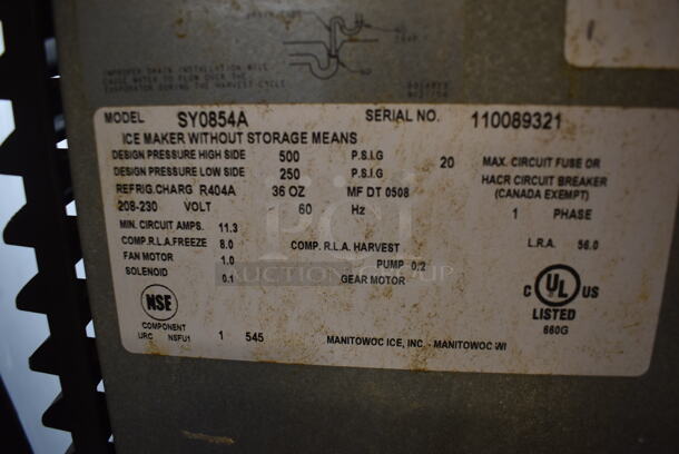 Manitowoc SY0854A Commercial Stainless Steel Ice Maker Head Without Storage Means. 208-230V, 1 Phase.  - Image 5 of 5