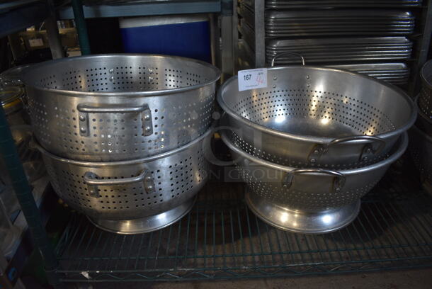 4 Various Metal Colanders. Includes 20x16.5x8. 4 Times Your Bid!
