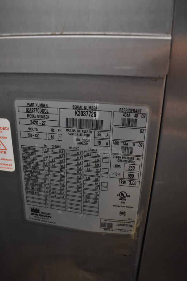 Taylor 342D-27 Commercial Stainless Steel Frozen Drink Machine With 2 Hoppers on Commercial Casters. 208-230V, 1 Phase. - Image 5 of 7