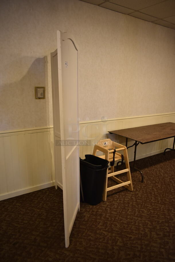 ALL ONE MONEY! Lot of Various Items Including High Chair, Serving Tray Stand, Partition and Trash Can. (ballroom #2) - Image 2 of 4
