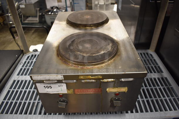Cecilware Commercial Stainless Steel Countertop Electric Powered Two Burner Hot Plate. 240 Volts, 1 Phase