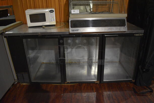 Beverage Air BB78G-1 Metal Commercial 3 Door Back Bar Cooler Merchandiser. 115 Volts, 1 Phase. 79x29x37.5. Item Was in Working Condition on Last Day of Business. (lounge)