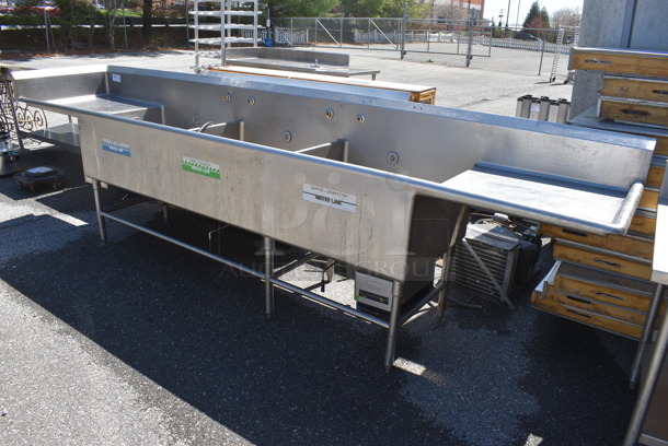 Stainless Steel Commercial 3 Bay Power Soak Sink w/ Dual Drainboards. 150x30x44. Bays 30x26x15. Drainboards 27x26x2 - Image 2 of 12
