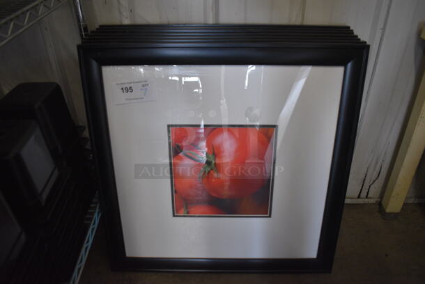 7 Framed Pictures; Tomatoes, Green Pepper, Cheese, Cucumbers, Sauce, Salad and Bread. 26x1x26. 7 Times Your Bid! 
