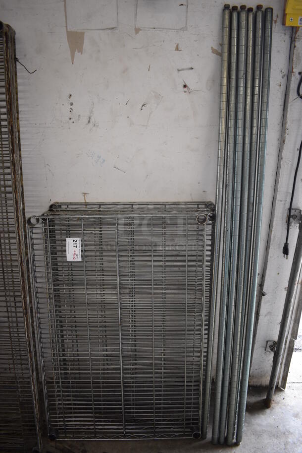 ALL ONE MONEY! Lot of 4 Metro Style Shelves and 4 Poles! 36x24x1.5, 63" - Image 1 of 4