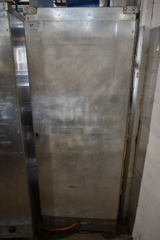 Bucksco Metal Commercial Single Door Reach In Heating Proofing Holding Cabinet on Commercial Casters. Cannot Test - Unit Was Previously Hardwired