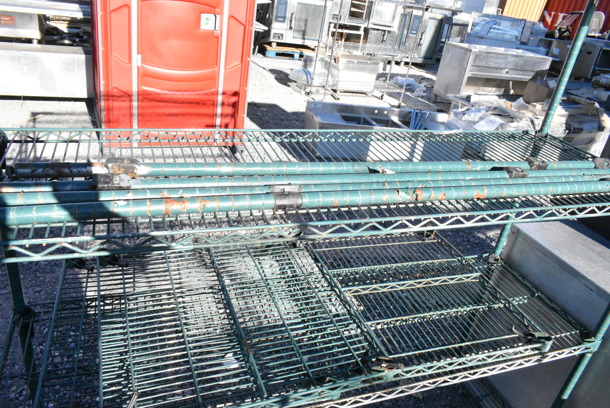 Green Finish 3 Tier Shelving Unit w/ Extra Pieces. BUYER MUST DISMANTLE. PCI CANNOT DISMANTLE FOR SHIPPING. PLEASE CONSIDER FREIGHT CHARGES.  - Image 3 of 3