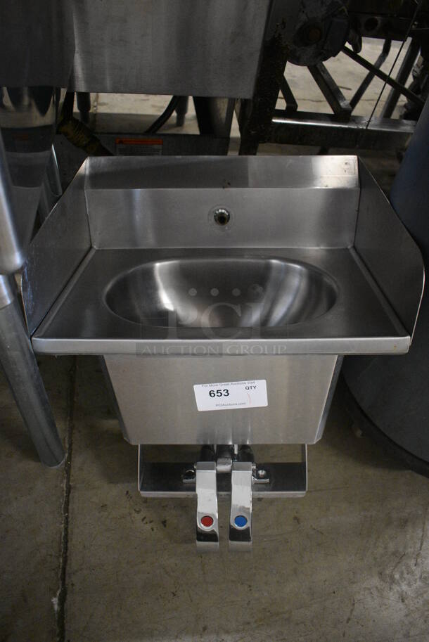 Stainless Steel Commercial Single Bay Wall Mount Sink w/ Knee Pedals. 19x16x24