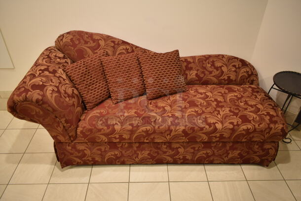 ALL ONE MONEY! Red Patterned Couch and End Table. (front hallway) - Image 2 of 5