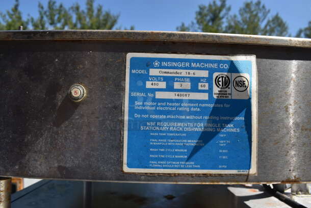 Insinger Model Commander 18-6 Stainless Steel Commercial Straight Pass Through Dishwasher. 480 Volts, 3 Phase. 32x30x68 - Image 3 of 7