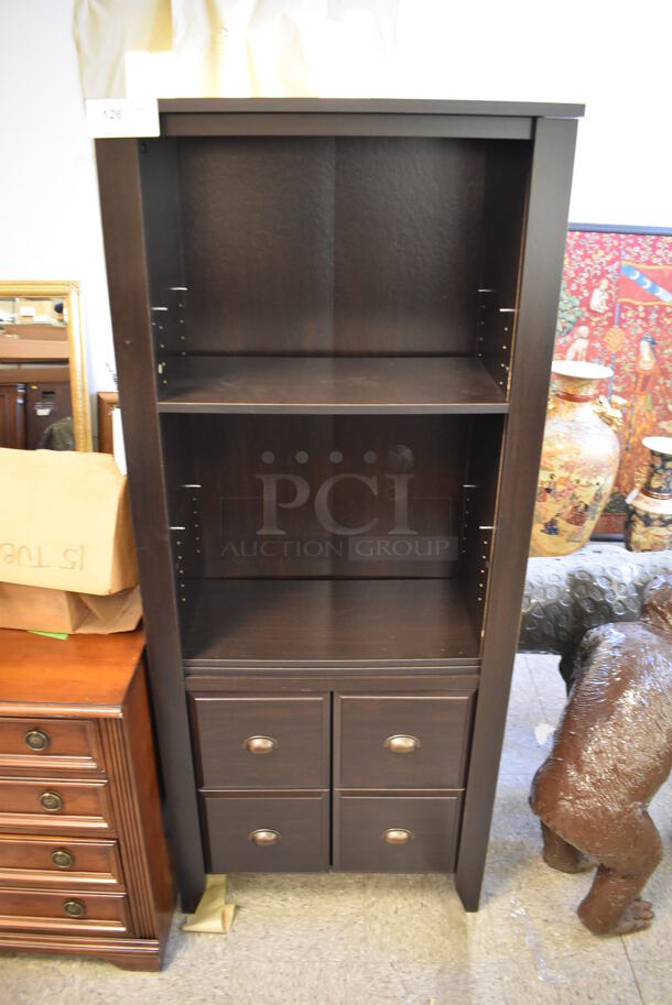 Brown Wood Pattern Shelving Unit w/ 2 Cabinets.