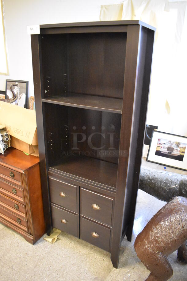 Brown Wood Pattern Shelving Unit w/ 2 Cabinets. - Image 2 of 5