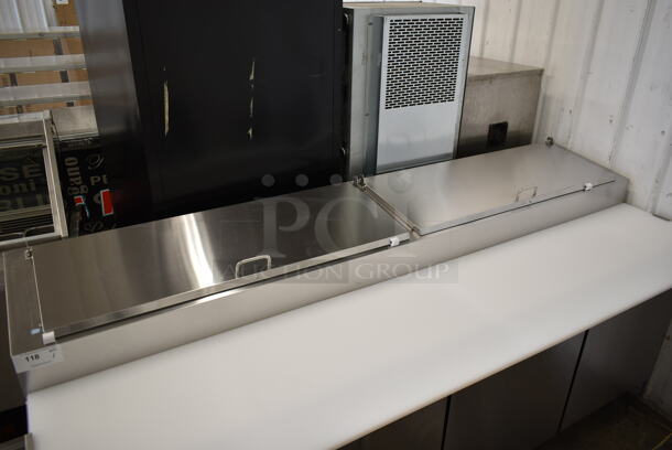 BRAND NEW SCRATCH AND DENT! 2023 Avantco 178SSPPT3 Stainless Steel Commercial Pizza Prep Table on Commercial Casters. 115 Volts, 1 Phase. Tested and Working! - Image 2 of 11