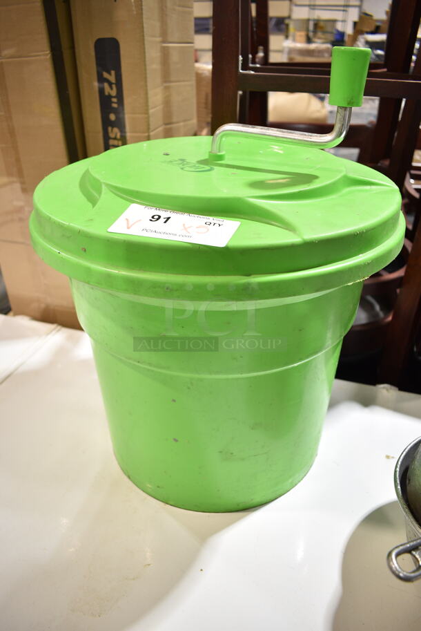 ALL ONE MONEY! Lot of Various Items Including Choice Green Poly Lettuce Spinner, Metal Sauce Pans, Masher and Scale.  - Image 6 of 7