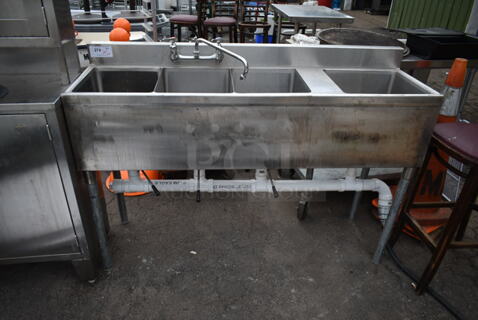 Stainless Steel Commercial 3 Bay Sink w/ Right Side Ice Bin, Faucet and Handles. Bays 15x14, 12x14