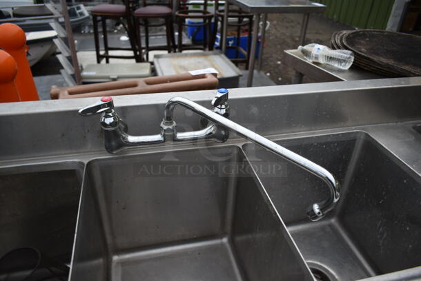 Stainless Steel Commercial 3 Bay Sink w/ Right Side Ice Bin, Faucet and Handles. Bays 15x14, 12x14 - Image 4 of 5