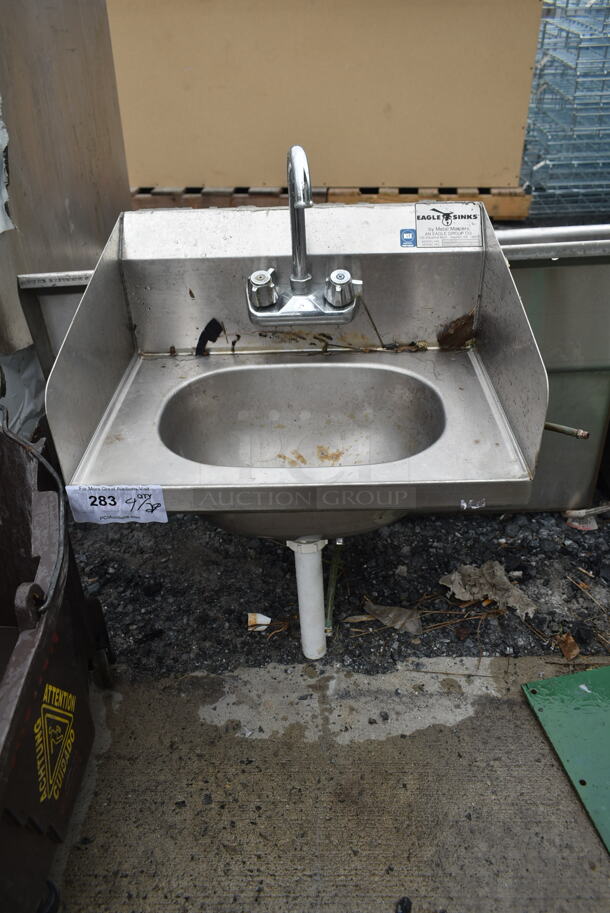 Eagle Stainless Steel Commercial Single Bay Wall Mount Sink w/ Faucet and Handles. - Image 1 of 6