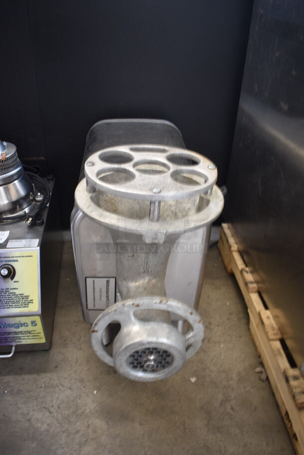 Hobart 4822 Commercial Stainless Steel Countertop Meat Chopper With Chopper Plate On Galvanized Legs. 208-240V, 3 Phase.  - Image 1 of 4