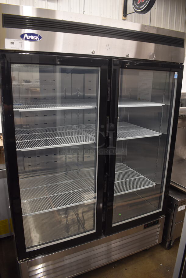 2022 Atosa MCF8707GR Commercial Stainless Steel 2-Door Merchandiser Cooler With Polycoated Shelves. 115V, 1 Phase. Tested and Working! - Image 1 of 5