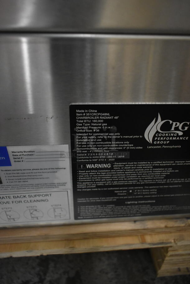Cooking Performance Group CPG 351CRCPG48NL Stainless Steel Commercial Countertop Natural Gas Powered Charbroiler Grill. 160,000 BTU.  - Image 4 of 4