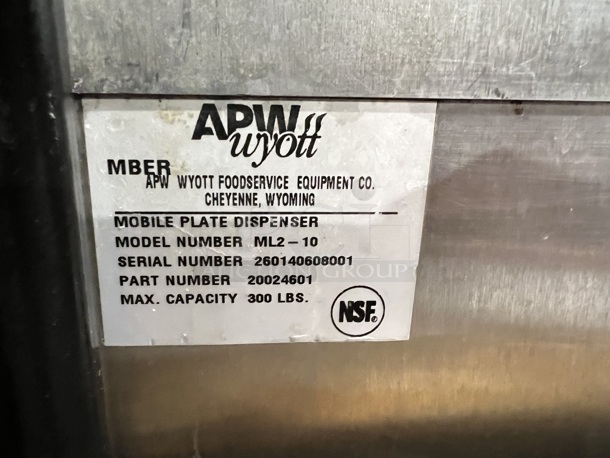 APW Wyott ML2-10 Stainless Steel Commercial 2 Well Plate Dispenser w/ 9" Plates on Commercial Casters. 15.5x301x42 - Image 6 of 6