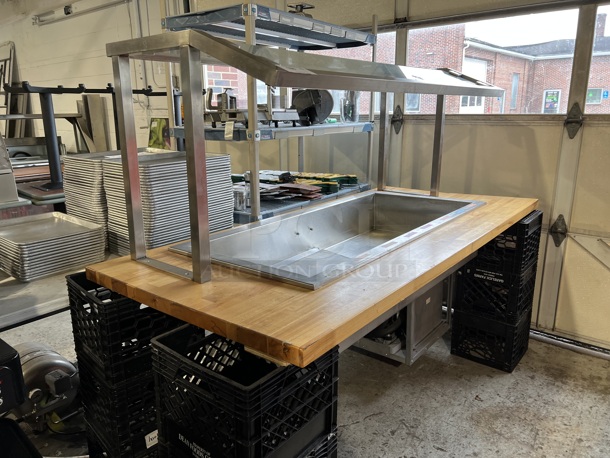 Stainless Steel Commercial Refrigerated Buffet Station Drop In w/ Sneeze Guard and Tabletop Frame. 115 Volts, 1 Phase. 77x36x48. Tested and Working! - Image 5 of 7