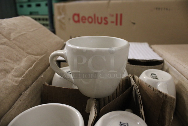 30 BRAND NEW IN BOX! White Ceramic Mugs. 3.5x2.5x2.5. 30 Times Your Bid!