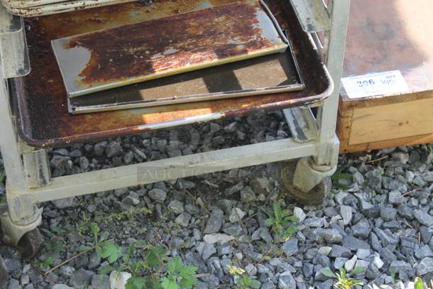 Metal Commercial Pan Transport Rack w/ 15 Metal Baking Pans on Commercial Casters. - Image 2 of 2