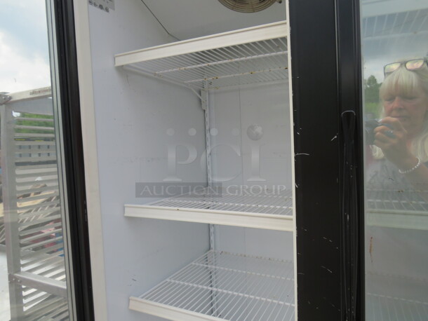 One 2 Door Masterbilt Glass Display Merchandiser Freezer With 8 Racks. 115-208-230 Volt. 1 Phase. Model# BLG-48HD. 52X33X81 - Image 3 of 3