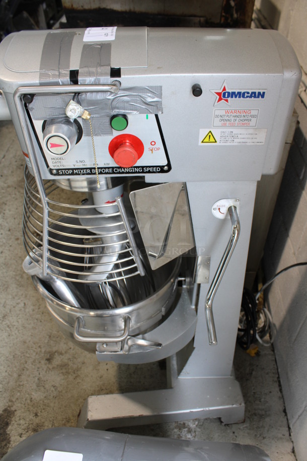 Omcan Model SP300A Metal Floor Style Planetary 30 Quart Dough Mixer w/ Stainless Steel Mixing Cup, Bowl Guard, Paddle, Whisk and Dough Hook Attachments. 110 Volts, 1 Phase. 22x24x45. Tested and Working! - Image 2 of 8