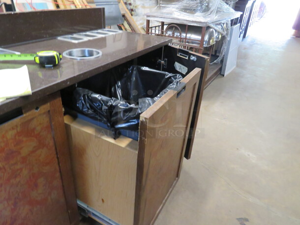 One Work Station With A Laminate Top 8-1/9 Size Hotel Pans, 7 Inch Trash Hole With Pull Out Drawer With Trash Can, 2 Doors With Under Storage, And Back Splash. 54X24X42 - Image 4 of 5